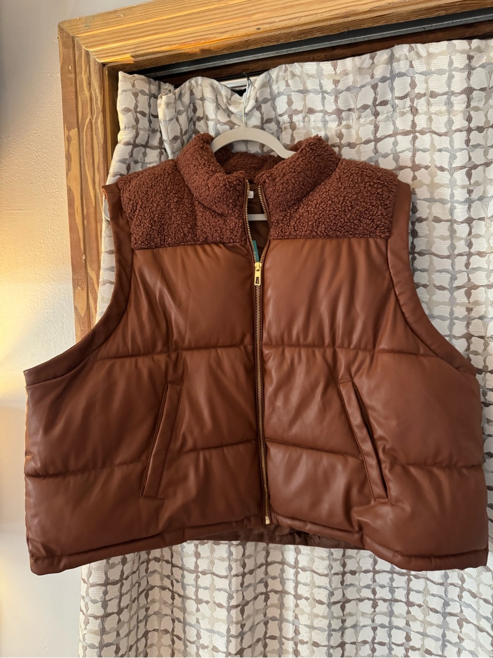 Maurices Chestnut Brown Quilted Puffer Vest with Sherpa Yoke